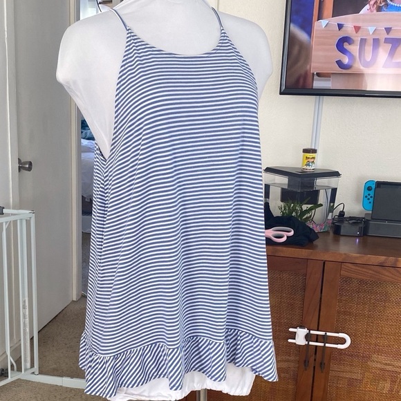 6 for$20♥️ Secret Treasure blue and white slightly halter top - Picture 1 of 8